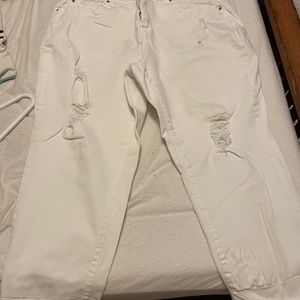 Plus size white distressed jeans
